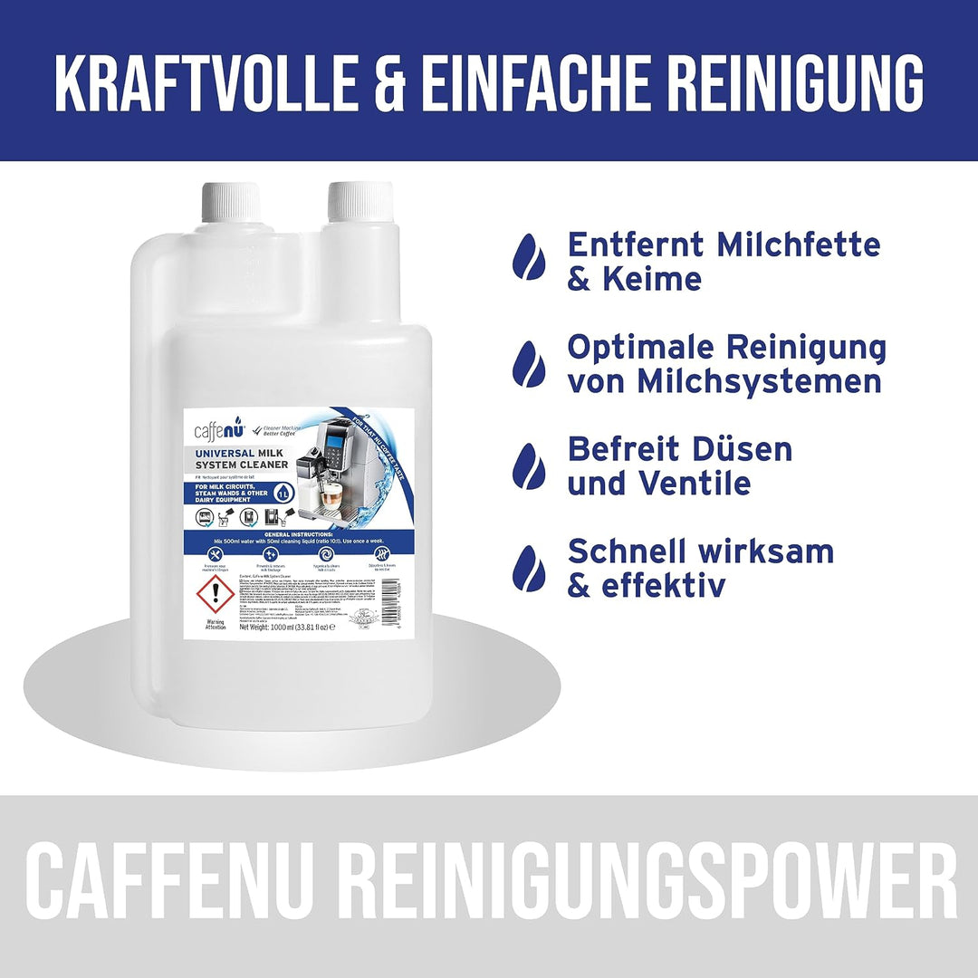 Caffenu Universal Milchsystemreiniger - 1L Alkalische Reinigungslösung, Alkalisch