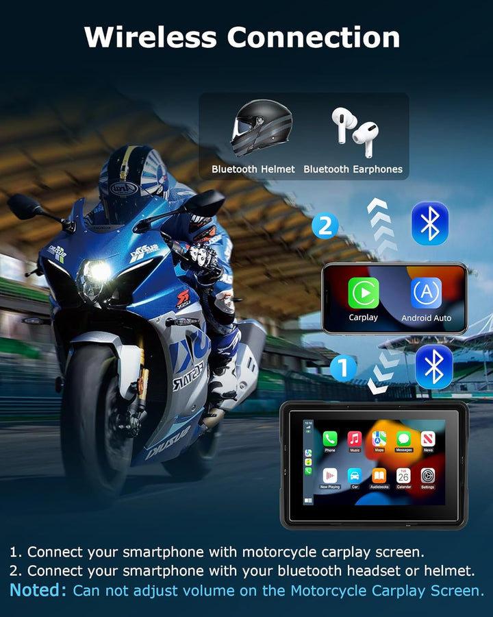 Motorrad Carplay Bildschirm Android Auto Motorrad mit 5 Zoll Wasserdichter Touchscreen, Kabelloses C