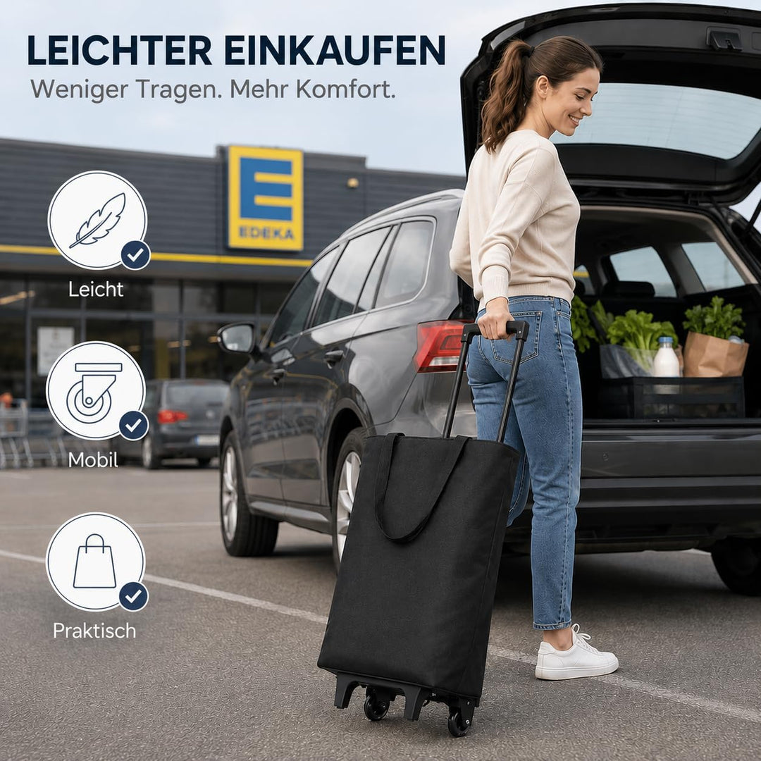 2 in 1 Einkaufstrolley Klappbar 30L Einkaufswagen 25kg Tragkraft 90cm Höhe | 30L Kapazität, 25kg Tra