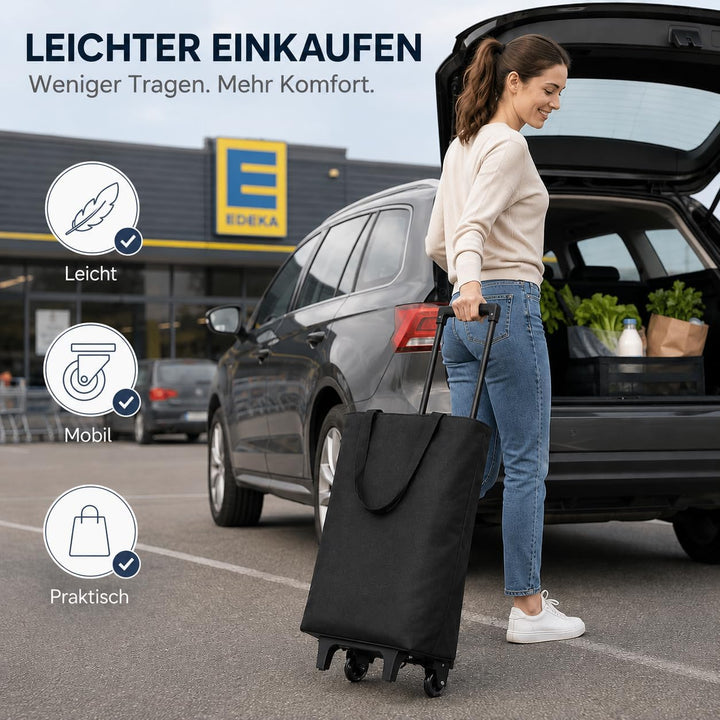 2 in 1 Einkaufstrolley Klappbar 30L Einkaufswagen 25kg Tragkraft 90cm Höhe | 30L Kapazität, 25kg Tra