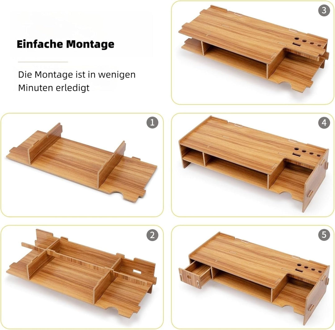 Monitorständer Holz, Unterbau Bildschirm, Multifunktionaler Bildschirmerhöhung, Büro Schreibtisch Or