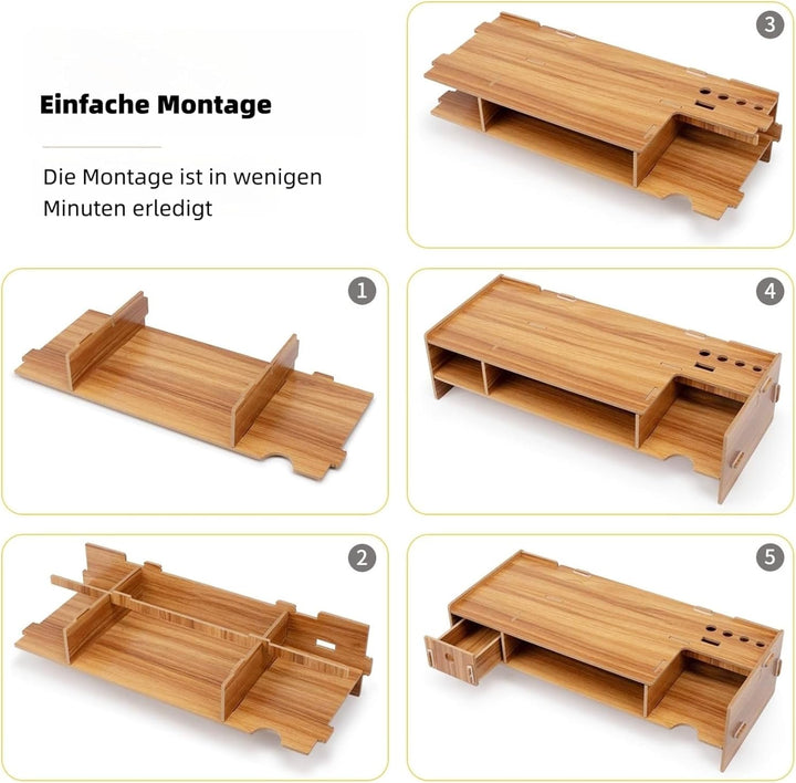 Monitorständer Holz, Unterbau Bildschirm, Multifunktionaler Bildschirmerhöhung, Büro Schreibtisch Or
