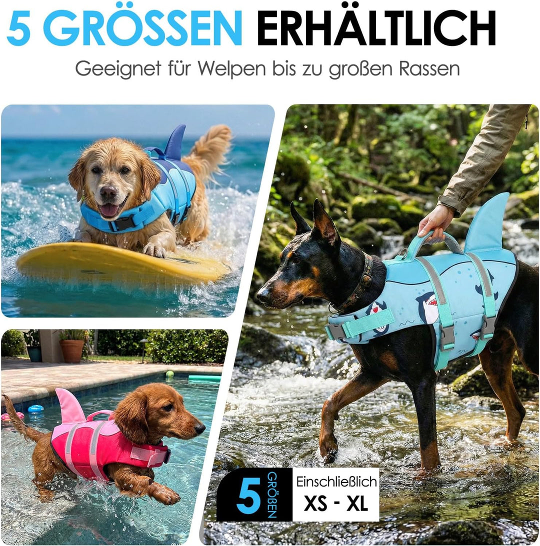 AOFITEE Schwimmweste Hund XS, Verstellbar Hundeschwimmweste Hai, Hoher Auftrieb Klein Hunde Schwimmw