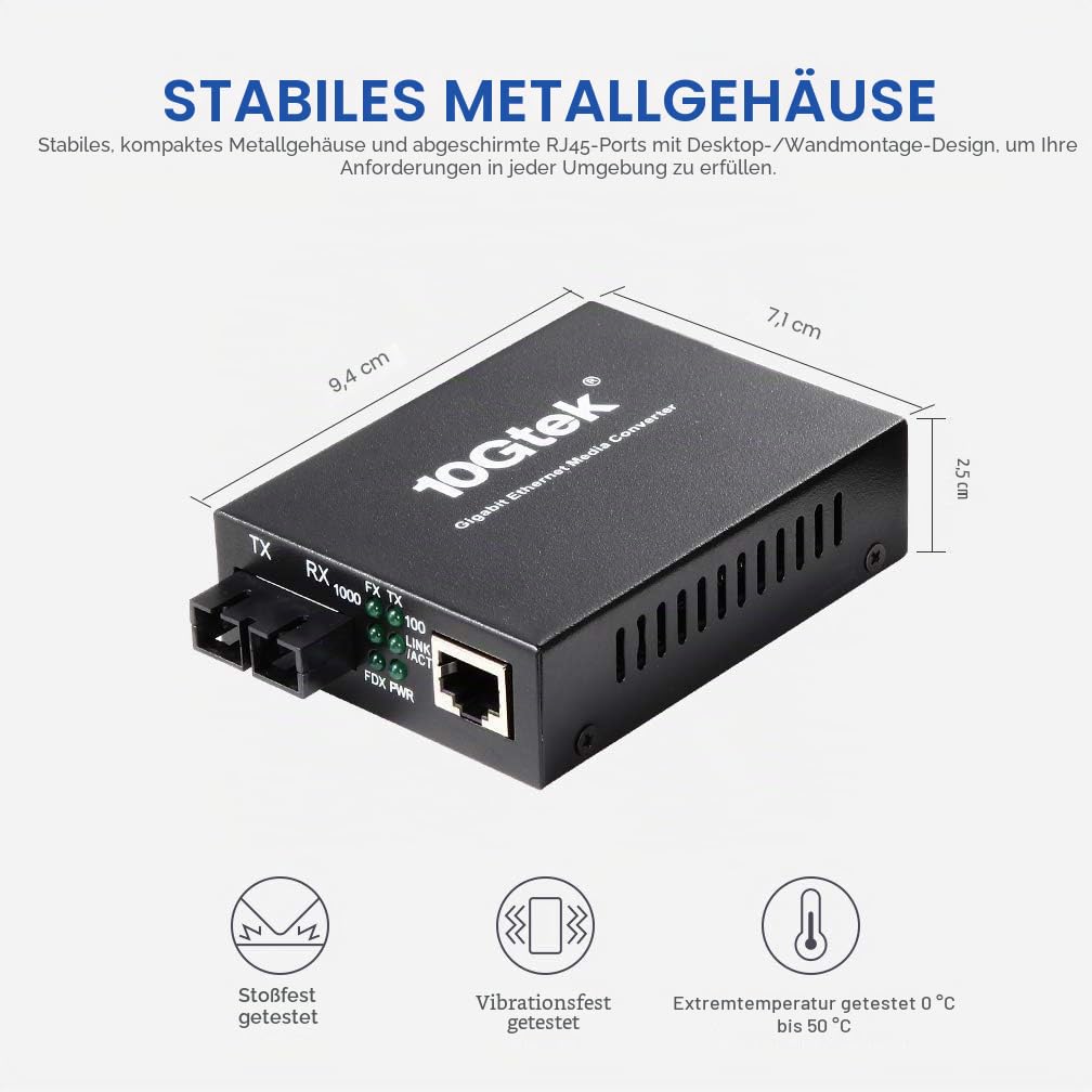 Gigabit Ethernet Medienkonverter LWL, Glasfaser Multimode SC Media Convertor mit 1Gb SFP SX Transcei