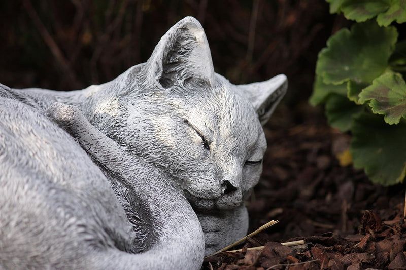 Steinfigur Katze schlafend Frost- und wetterfest bis -30°C, massiver Steinguss