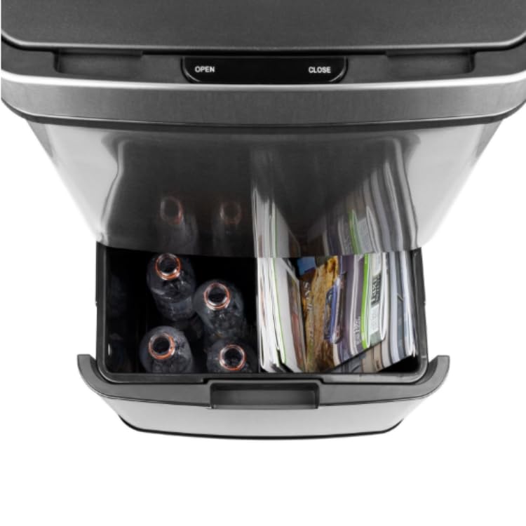 NARVIK Automatic Kitchen Bin Double Compartment 75l Edelstahl Recycling grosse Kapazität und 3l Tabe