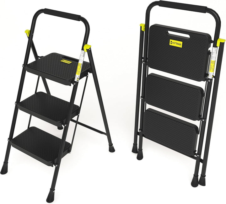 HYTAMA Klapphocker mit breitem, rutschfestem Pedal, robuste Stahlleiter, bequemer Griff, leicht, tra