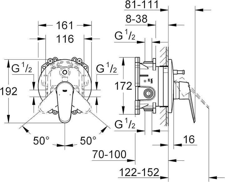 GROHE Eurodisc C - Einhand Wannenarmatur (Fertigmontagese, verdeckte Befestigung, automatische Umste