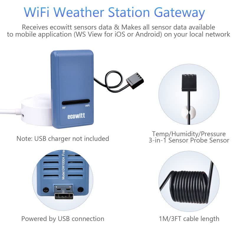 ECOWITT Wetterstation, Drahtlose Wetterstationen mit solarbetriebener Wetter-App, 7-in-1-Aussensenso