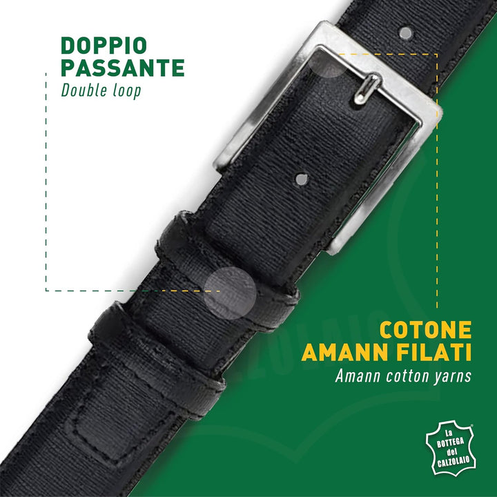 La Bottega del Calzolaio Ledergürtel 3,5 cm Saffiano schwarz für besondere Anlässe Made in Italy han