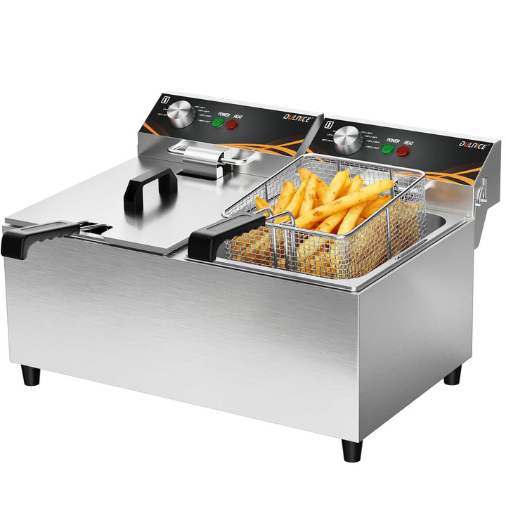 16L Doppelfriteuse Gastro, 2x3000W Edelstahl Elektrische Friteuse Temperaturbereich 60°C-200°C für G