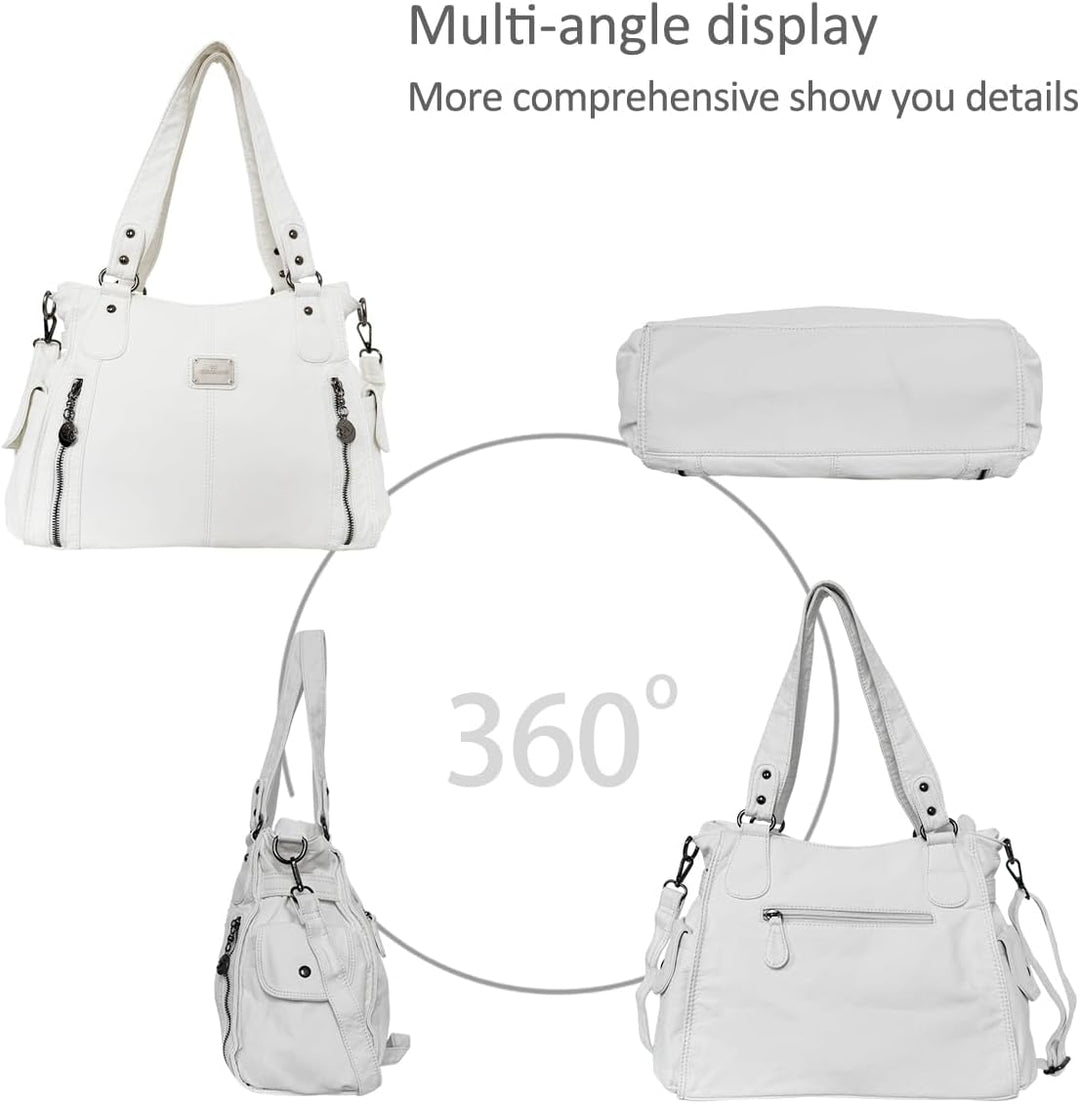 NICOLE &amp; DORIS Women Hobo bags shoulder bags Washed Leather Totes Crossbody with Multiple Compartmen