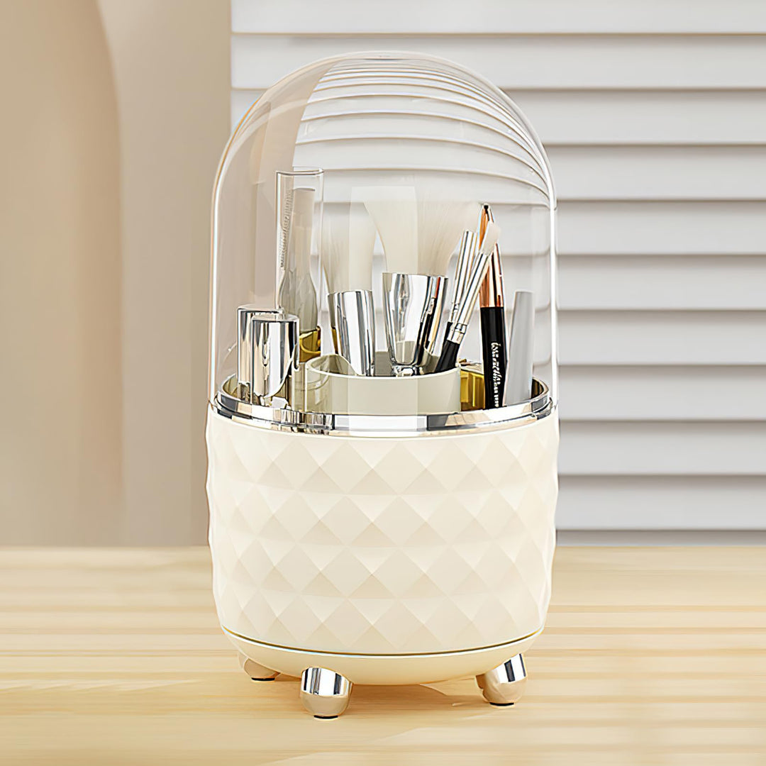 Makeup Brush Holder Organizer 360°Drehbarer Pinsel Organizer mit Deckel Staubdicht Kosmetik Make Up