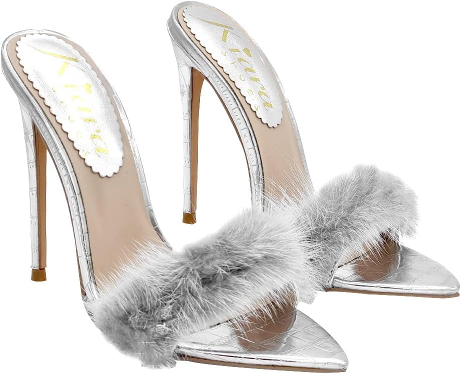 Sandalen mit spitzer Zehenpartie und silbernem Absatz - Made in Italy - KC14 ARGENTO (39 EU, SILBER)