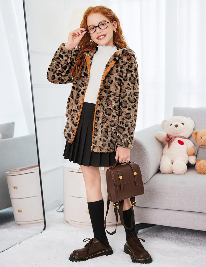 Arshiner Mädchen Fleece Kapuzenpullover mit Reissverschluss Winter Fleecejacke mit Tasche Kinder Lan