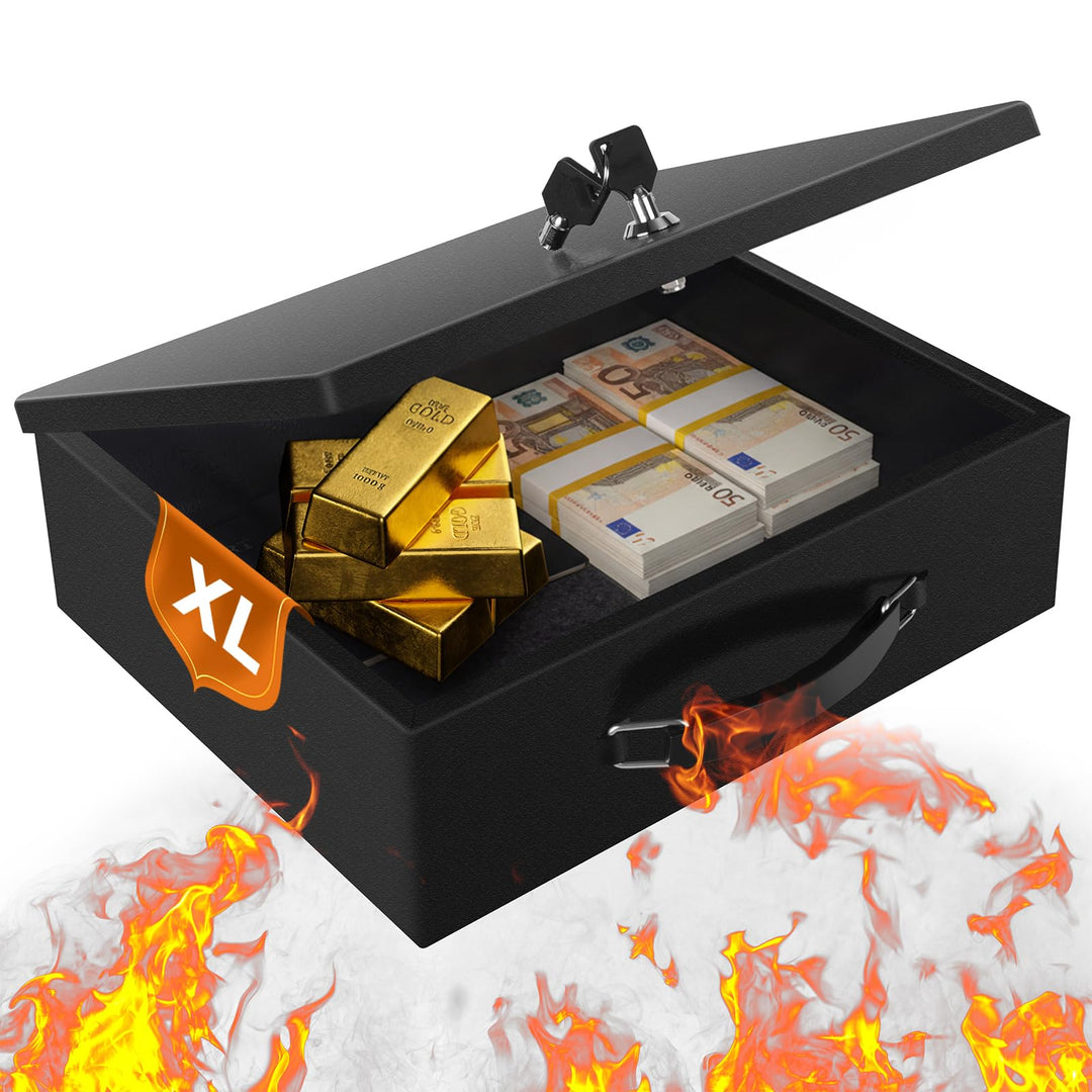 Feuerfeste Dokumentenbox, tresor feuerfest mit Schlüsselschloss und Griff, feuerfeste geldkassette f