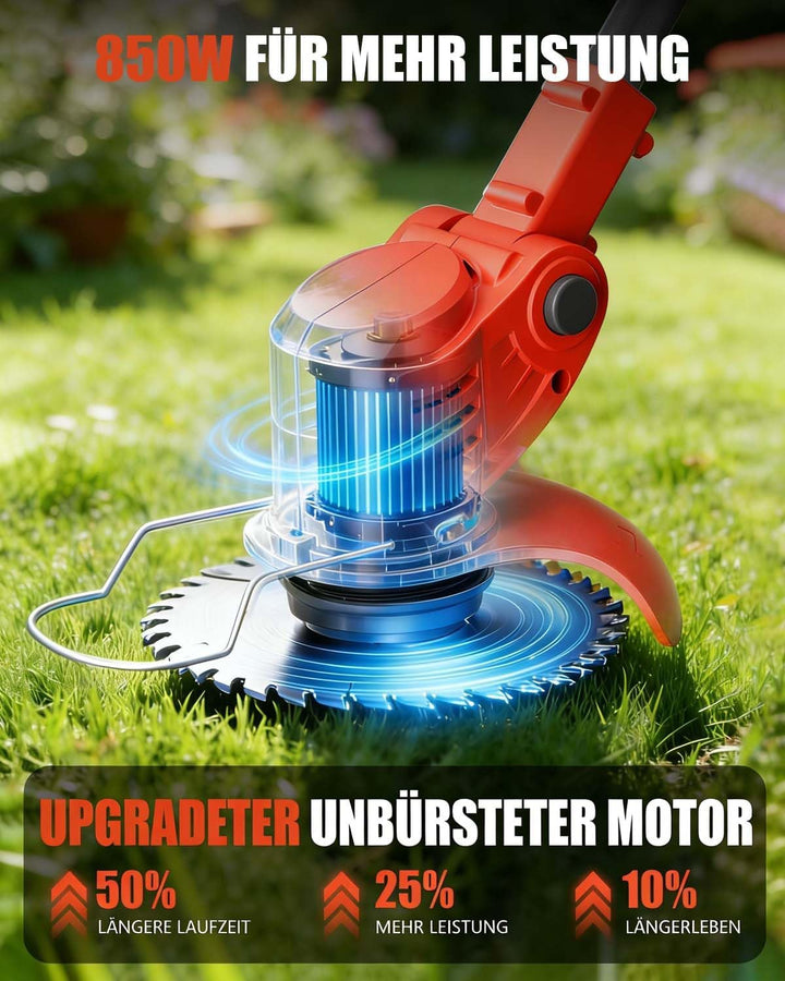 Rasentrimmer mit Akku, 850W Klappbarer Akku Freischneider mit 2X4.0AH Batterien, Akku Rasentrimmer &