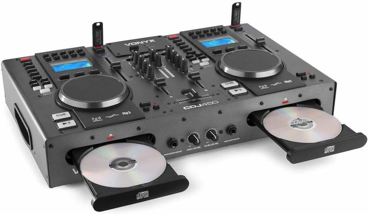 Vonyx CDJ450 - DJ Konsole, DJ Mischpult, DJ Controller mit zwei MP3 CD Mediaplayern, Bluetooth, USB,