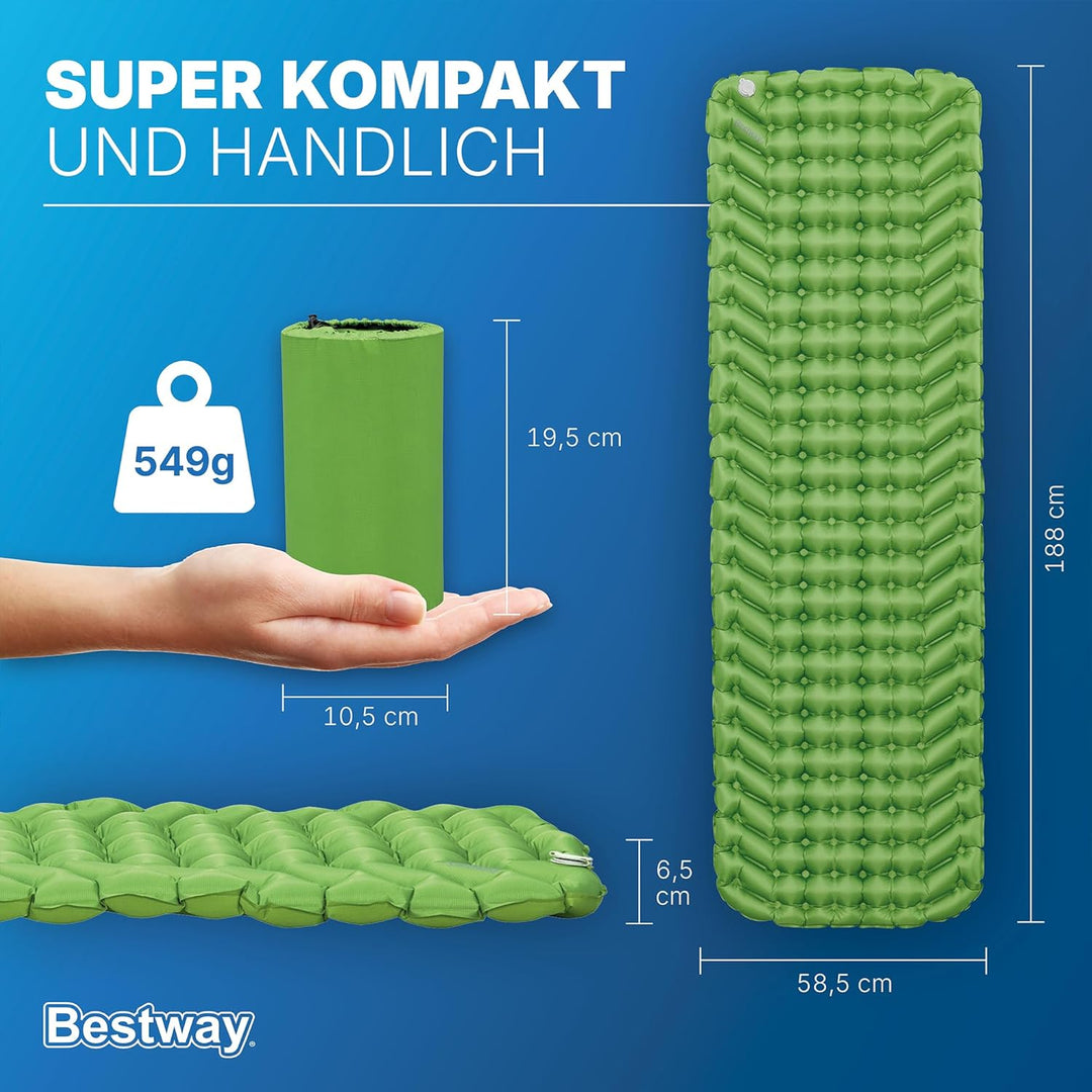 Bestway aufblasbare Single-Isomatte WanderLite 188 x 58,5 x 6,5 cm Reguläre Isomatte, Reguläre