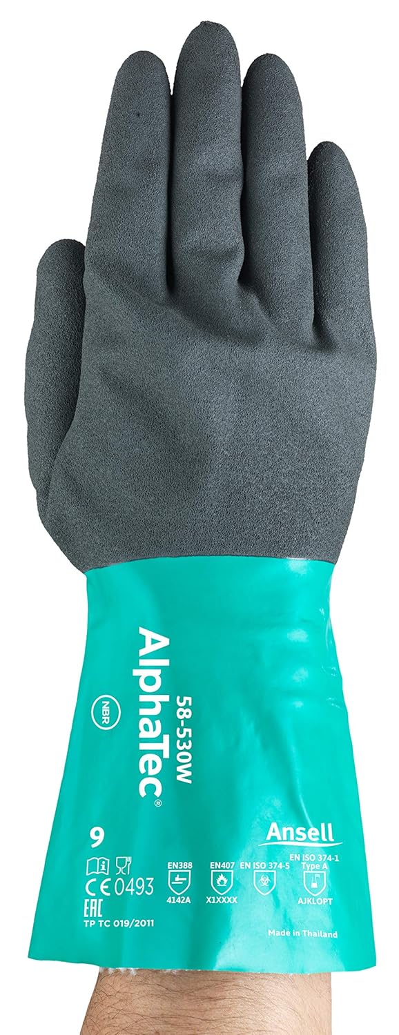 Ansell Alphatec 58-530W Chemikalien-Arbeitshandschuhe, Einzigartige Kombination aus Chemikalienfesti
