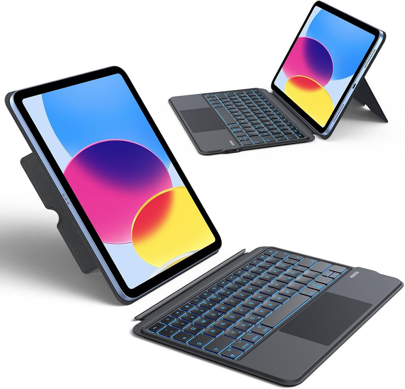 OMOTON Tastatur Hülle für iPad 10. Generation 10.9 Zoll 2022, 7-Farbige Beleuchtete, Abnehmbare Touc