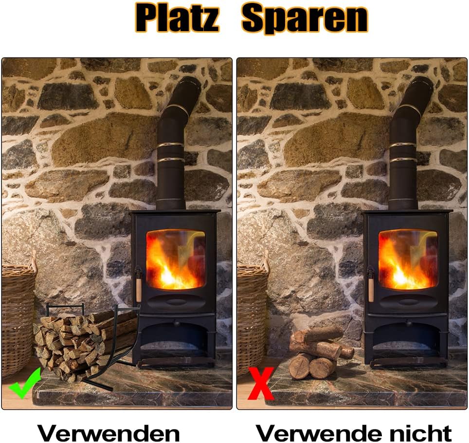 JOIEYOU Kaminholzregal Metall Brennholzregal Holzstapelhilfe U-förmiges Halbrund Kaminholzständer Au