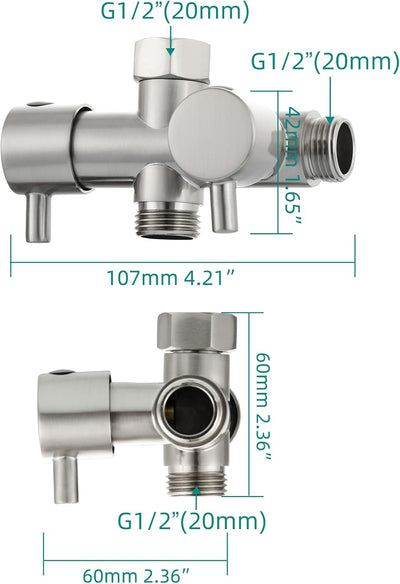 Tecmolog 2 Wege Umschaltventil G 1/2 Messing Absperrventil Dusche T Adapter für Handbrause Chrom, DS