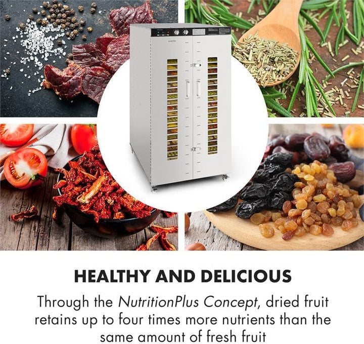 Klarstein Master Jerky - Dörrautomat, Dehydrator stufenlos regelbare Temperatur von 40-90 °C, 15h-Ti