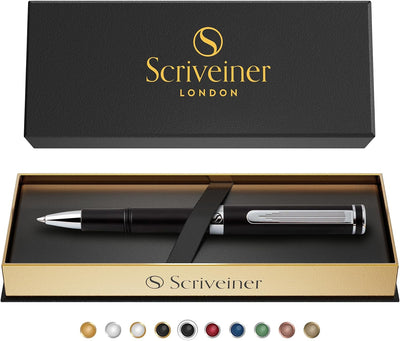 Scriveiner Schwarzer Kugelschreiber EDC Luxus Stift, Taschenkugelschreiber mit Chrom, Schönes Gesche