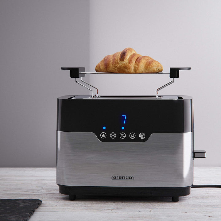 Arendo - Edelstahl Toaster 2 Scheiben mit LED Anzeige – Brötchenaufsatz - extra breite Schlitze – 7