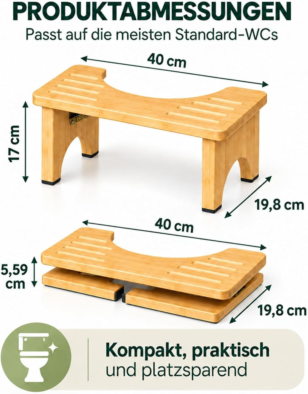 Toilettenhocker Klappbar aus Natürlichem Bambus, WC Hocker, Toilettenhocker