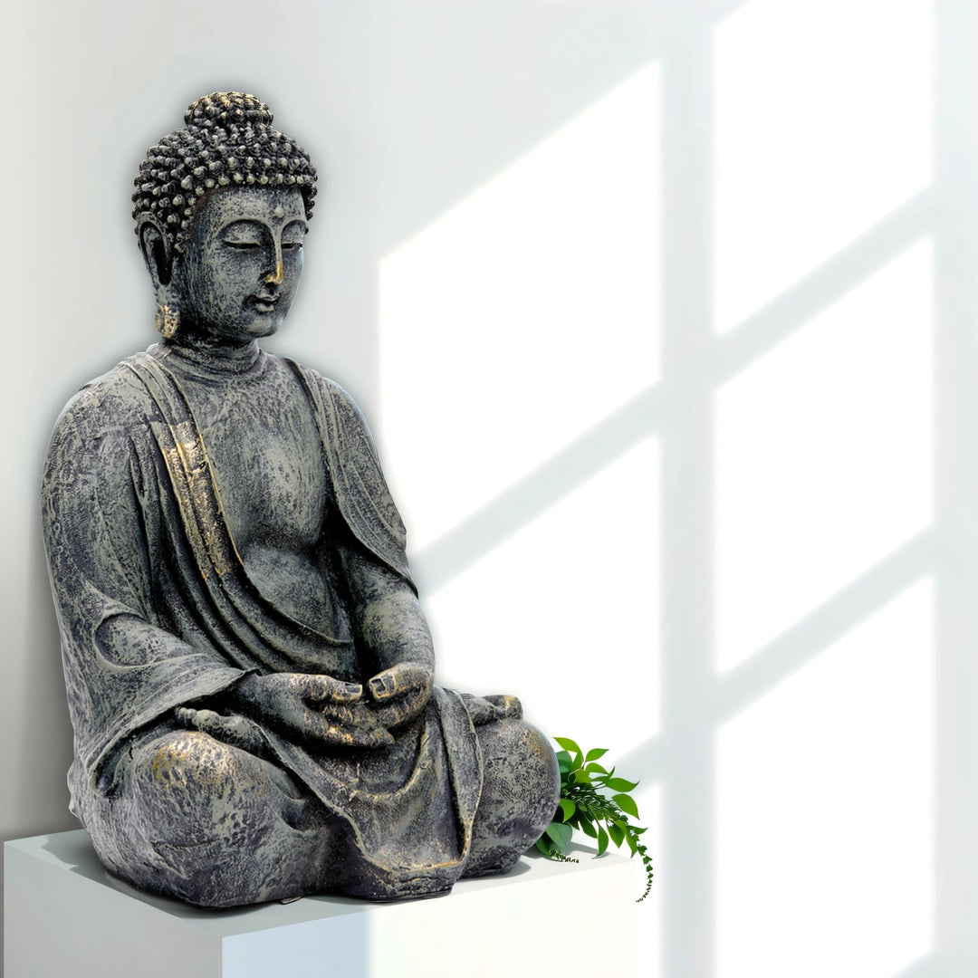 Buddha Figur Garten Gross 38cm - Sitzende Buddha Statue Wetterfest & Frostsicher aus Polyresin - Gar