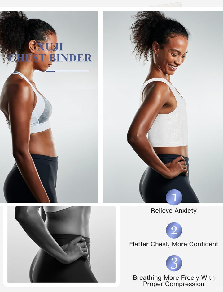 XUJI Brust Binder Atmungsaktive Kompression Binder mit Reissverschluss für Transgender, FTM, Tomboy,