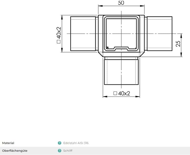 Sellon24® Verbinder Eckverbinder 40x40 V4A Edelstahl 4 - Wege Steckfitting Profil eckig A14/4309-040