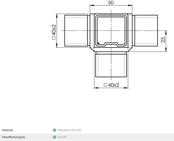 Sellon24® Verbinder Eckverbinder 40x40 V4A Edelstahl 4 - Wege Steckfitting Profil eckig A14/4309-040