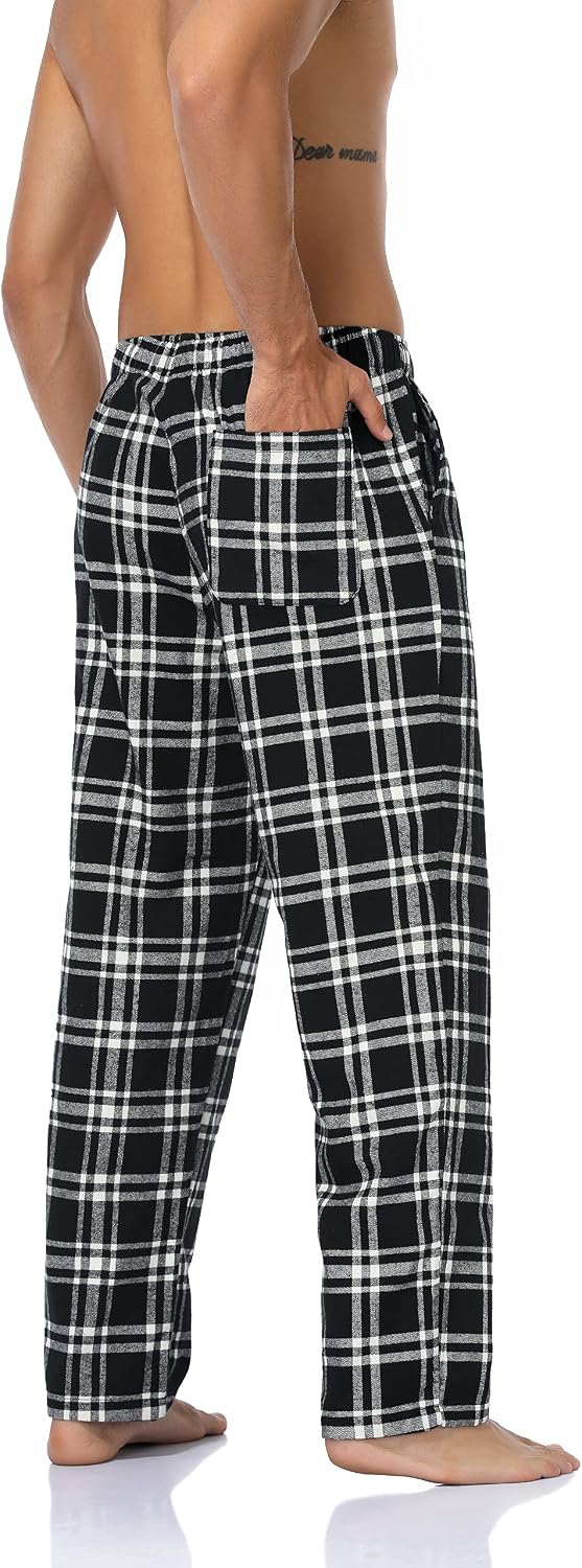 North Bund Schlafanzughose Herren, 100% Baumwolle Kariert Pyjamahose Dicke Flanell Schlafhose Weich