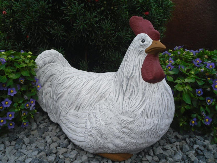 STEINFIGUREN SPICKER Steinfigur Huhn, 135/5.1 Gartenfigur Steinguss Tierfigur Weiss Patina
