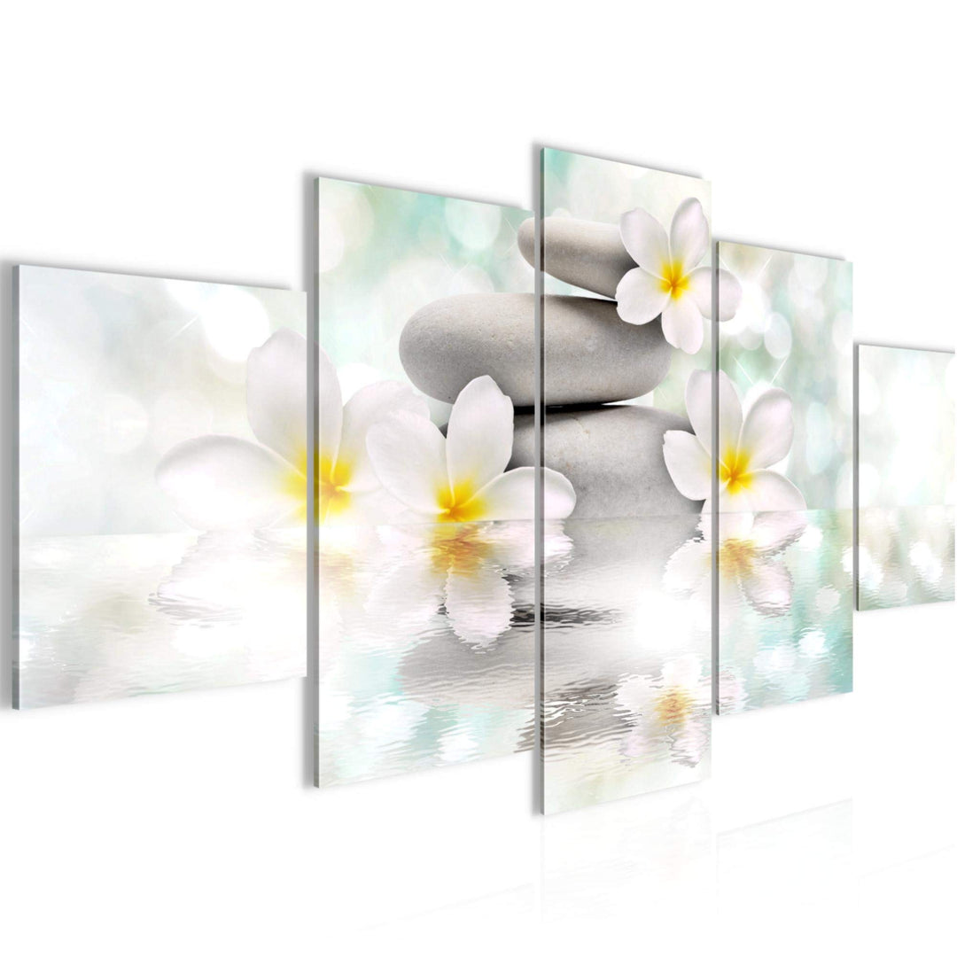 Runa Art Wandbilder Blumen Feng Shui 5 Teilig Bild auf Vlies Leinwand Deko Wohnzimmer Zen Weiss Blau