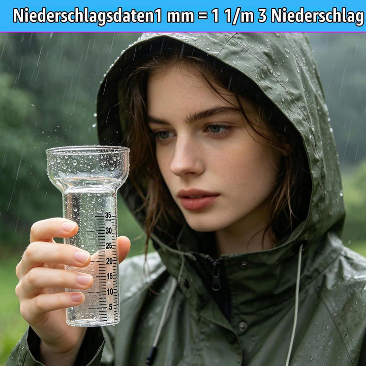 2 Stück Regenmesser Glas 35mm Frostsicher, Regenmesser Ersatzglas mit Halterung und Klarer Skala, Ni