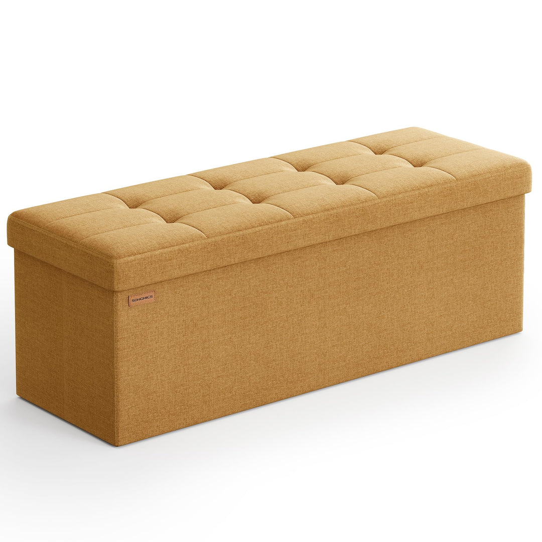 SONGMICS Sitzhocker mit Stauraum, klappbare Sitzbank, 38 x 110 x 38 cm Fussbank, Aufbewahrungsbox, b
