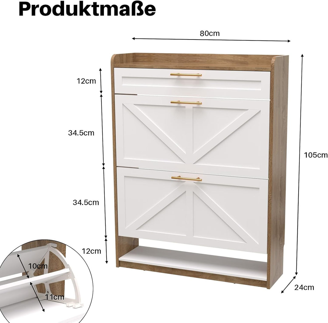 Schuhschrank 2 Klappen, Schuhkipper, Schuhregal, Schuhaufbewahrung, mit 1 schubladen, Trennwand vers