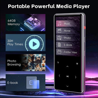 HIFI WALKER M7-128GB MP3 Player mit Bluetooth 5.0, 2,4 Zoll Touchscreen-Musikplayer mit Lautsprecher