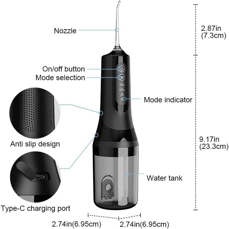 Munddusche Kabellos Elektrischer Zahnreiniger, 4 Modi & 5 Düsen USB-C Wiederaufladbare Wasser Flosse
