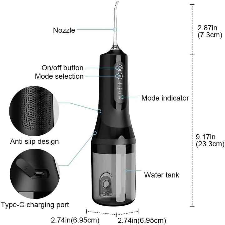 Munddusche Kabellos Elektrischer Zahnreiniger, 4 Modi & 5 Düsen USB-C Wiederaufladbare Wasser Flosse