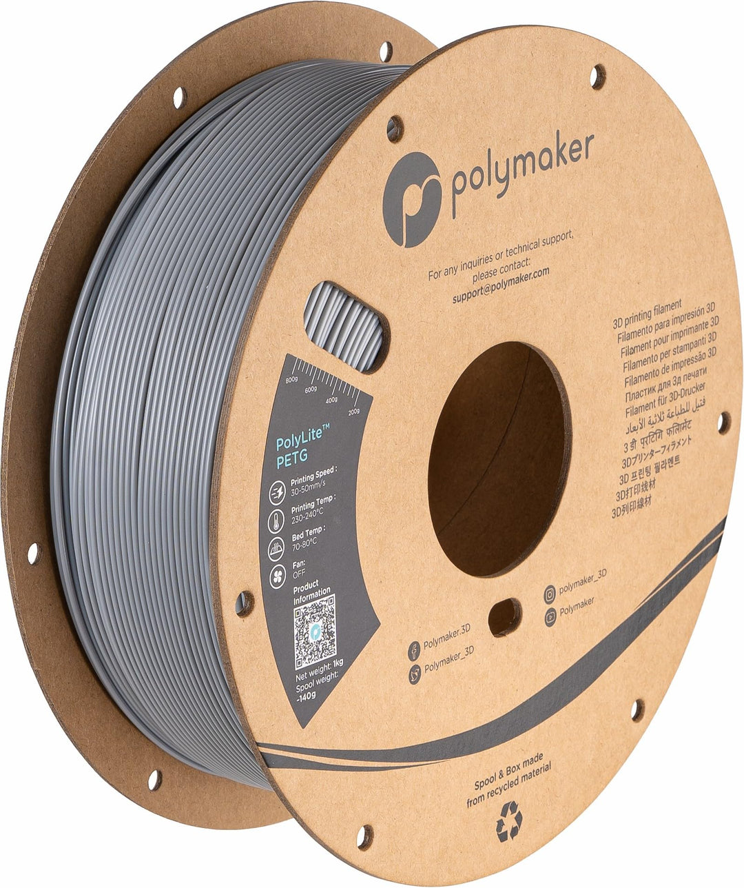 Polymaker PolyLite PETG Grau - 1,75mm - 1kg