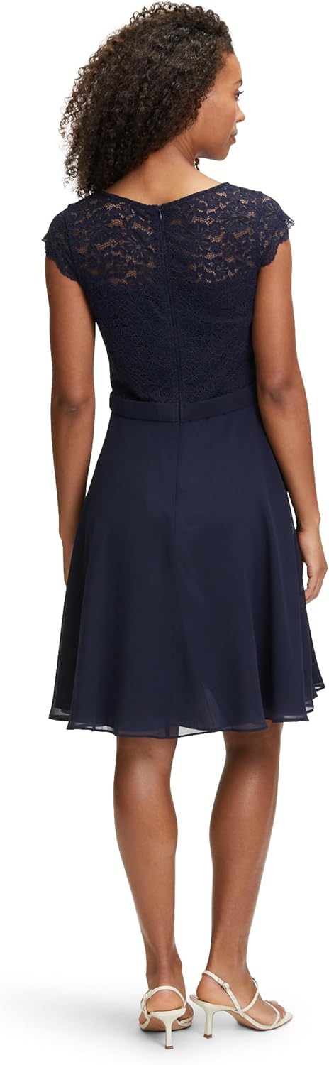 Vera Mont Damen Cocktailkleid mit Spitze 44 Blau, 44 Blau