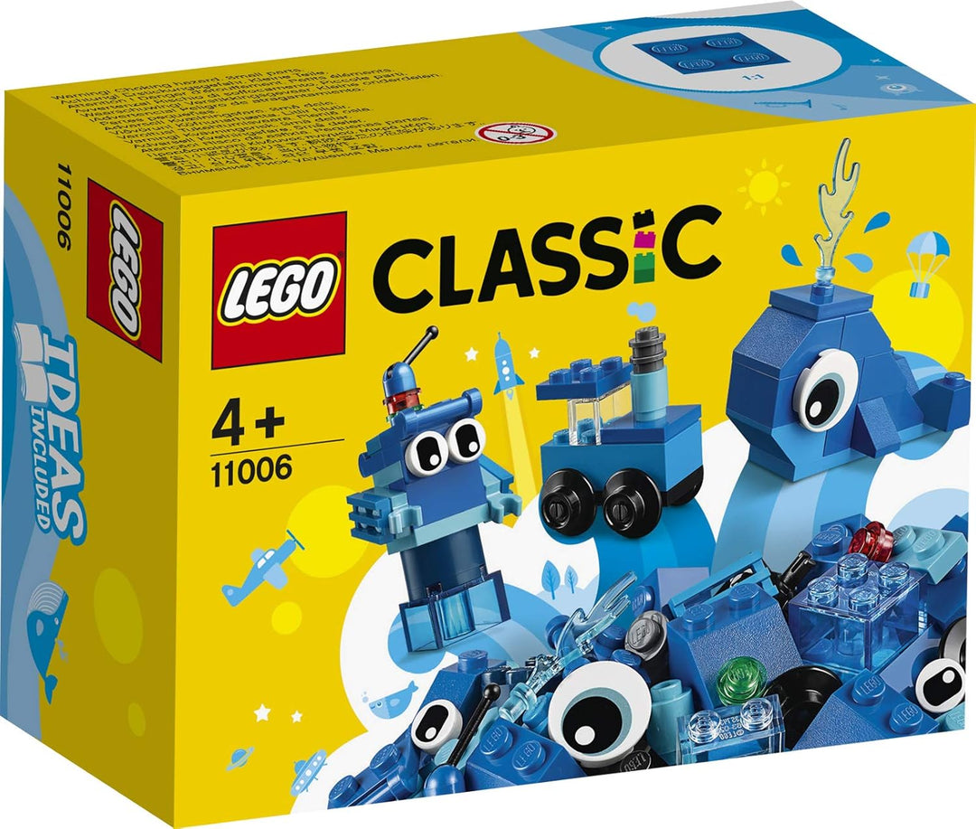 LEGO 11006 Classic Blaues Kreativ-Set, kreatives Spielzeug ab 4 Jahren mit Spielzeug-Wal, Zug, Robot