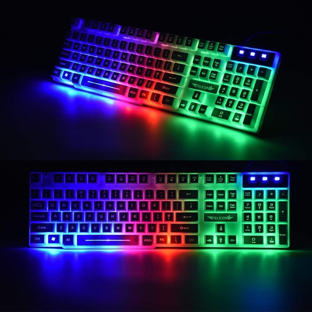 UK-Layout 4-in-1 Gaming-Tastatur und Maus-Set, Regenbogen-Hintergrundbeleuchtung, USB Gaming-Tastatu