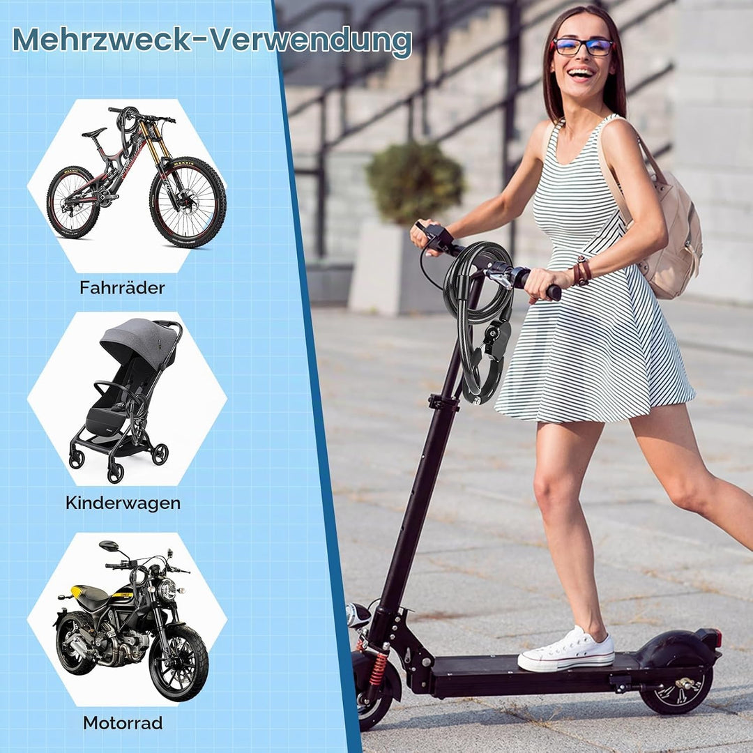 E Scooter Schloss mit Schlüssel, 120CM Anti-Diebstahl Schloss für E Scooter, Kabelschloss Fahrradsch