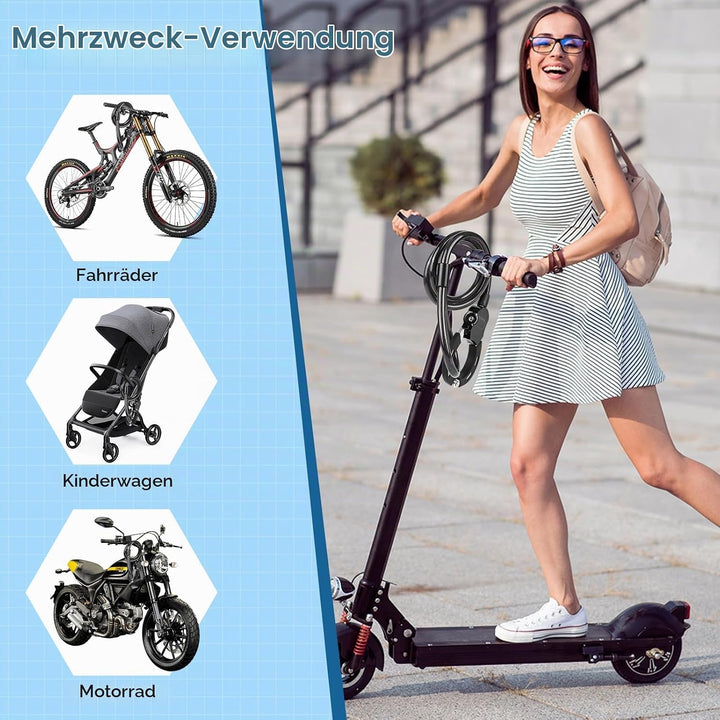 E Scooter Schloss mit Schlüssel, 120CM Anti-Diebstahl Schloss für E Scooter, Kabelschloss Fahrradsch